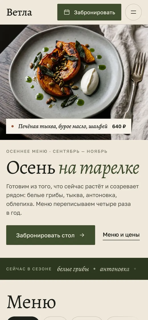 «Ветла» — сайт на телефоне